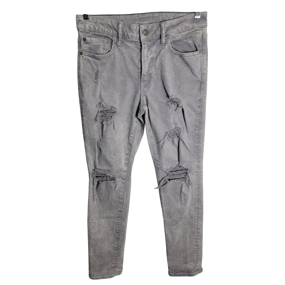 American Eagle Mens 31x32 Slim Airflex+ Distressed Ripped Gray Jeans